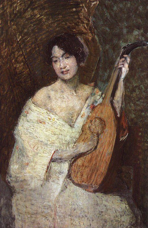 Alden J Weir Lady with a Mandolin Spain oil painting art